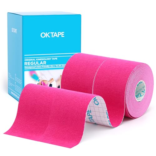 OK TAPE Regular Original Cotton Kinesiology Tape 2 Pack Elastic Water Resistant Therapeutic Athletic Tape Latex Free Injury Recovery Uncut K Tape 2in164ft Pink